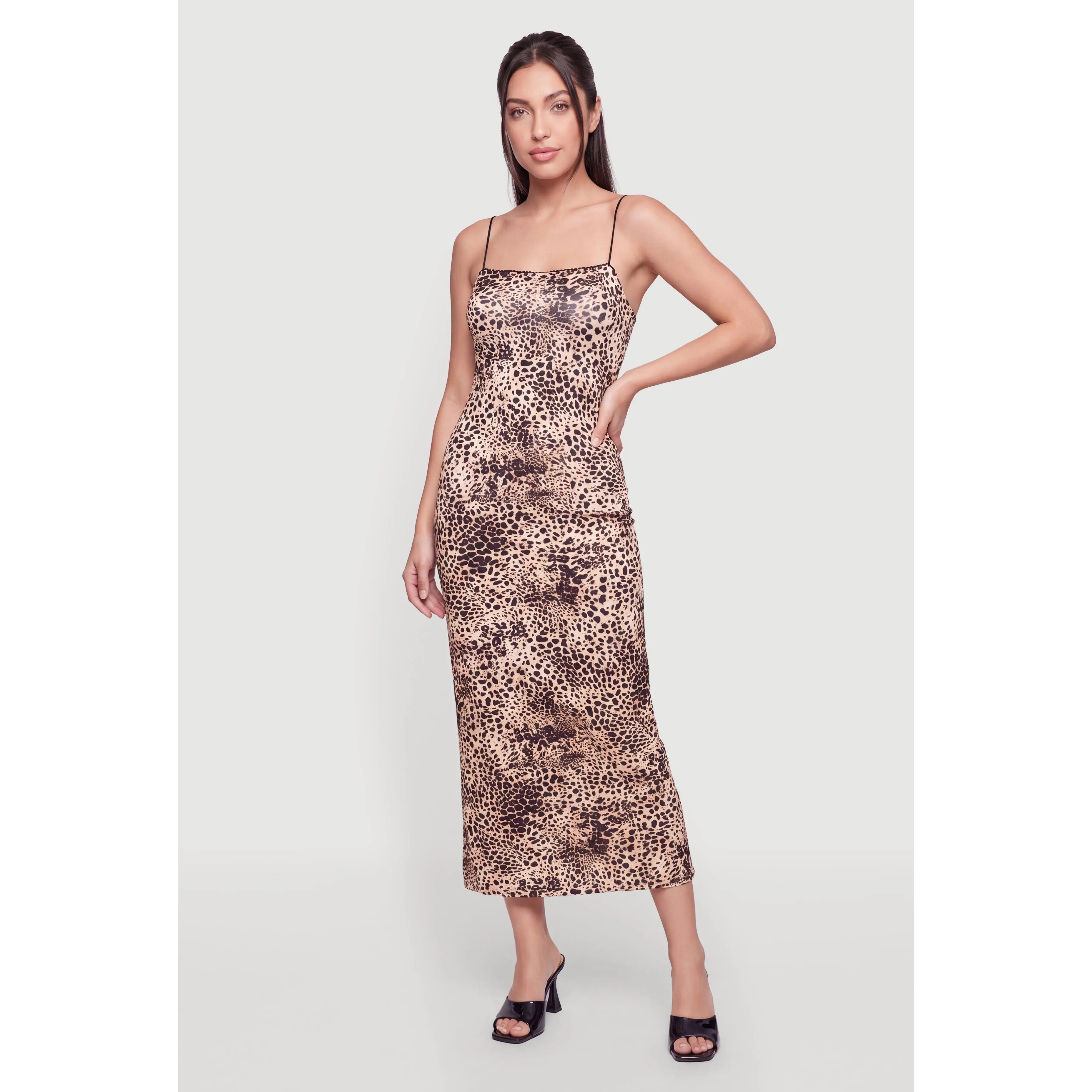 Sleeveless Cow Print Midi Dress