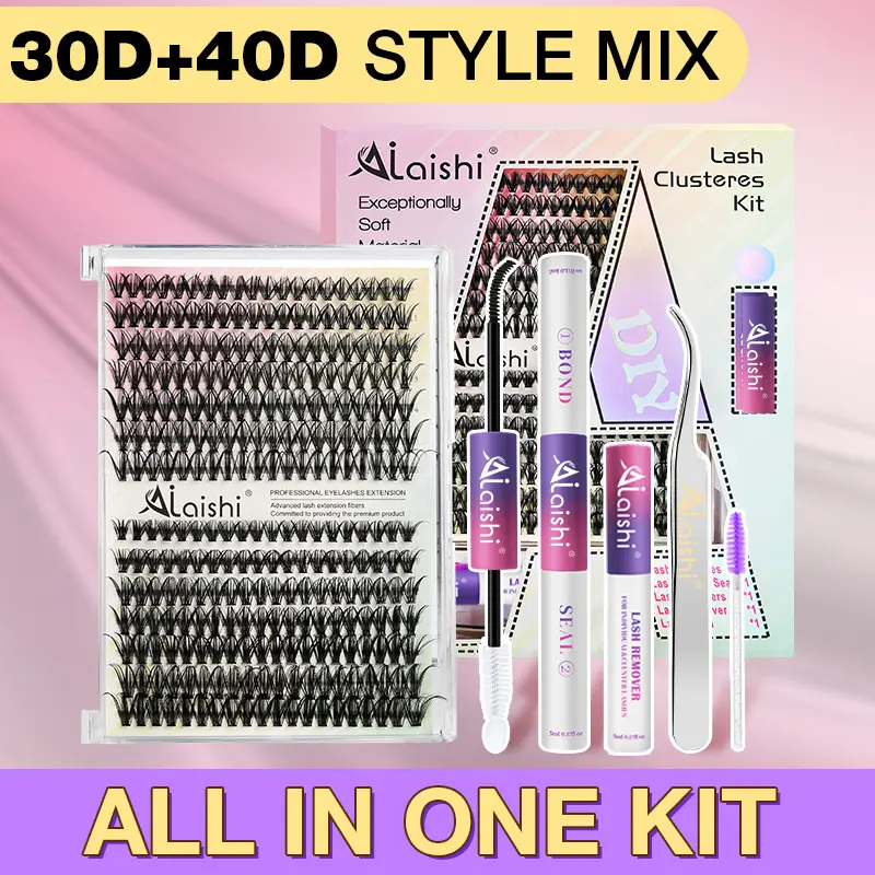 Ailaishi 30D 40D Lash Clusters Kit, DIY Cluster Eyelash Extensions 9‑16mm, 280pcs D Curl Natural Lashes with Bond & Seal,Remover,Tweezers,Brush–Fake Cat Eye Wispy Individual Clusters , DealsForYouDays