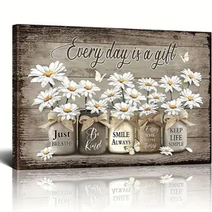 Rural Style Wall Art Poster Daisy Butterfly Canvas Painting Retro Floral Wall Art Floral Inspirational Pictures Bedroom Living Room Bathroom Office Wall Decoration Home Decoration city wall art