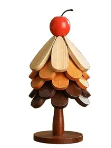 Wooden Tree Trivet Set - 5 Trivets & 1 Stand, Heat Resistant, Foldable, Durable, Ideal for Hot Dishes, Pots, Bowls, Teapots, Coasters, New Year Gift for Family Kitchen Tableware