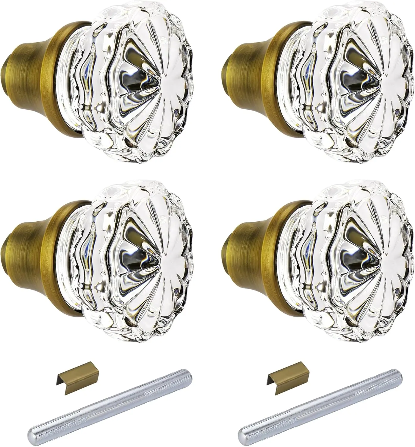Toptoo 2 Sets Glass Door Knobs - Old Style,  , Antique Brass Finish