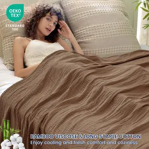 PHF Cooling Muslin King Blanket for Hot Sleepers, 60% Rayon Derived from Bamboo, 40% Cotton for Summer, 4-Layer Breathable Lightweight Gauze Blanket for Bed Couch