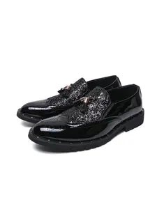 Men Slip On Loafers PU Splicing Tassel Decoration Fashion Business Banquet Men Shoes Size