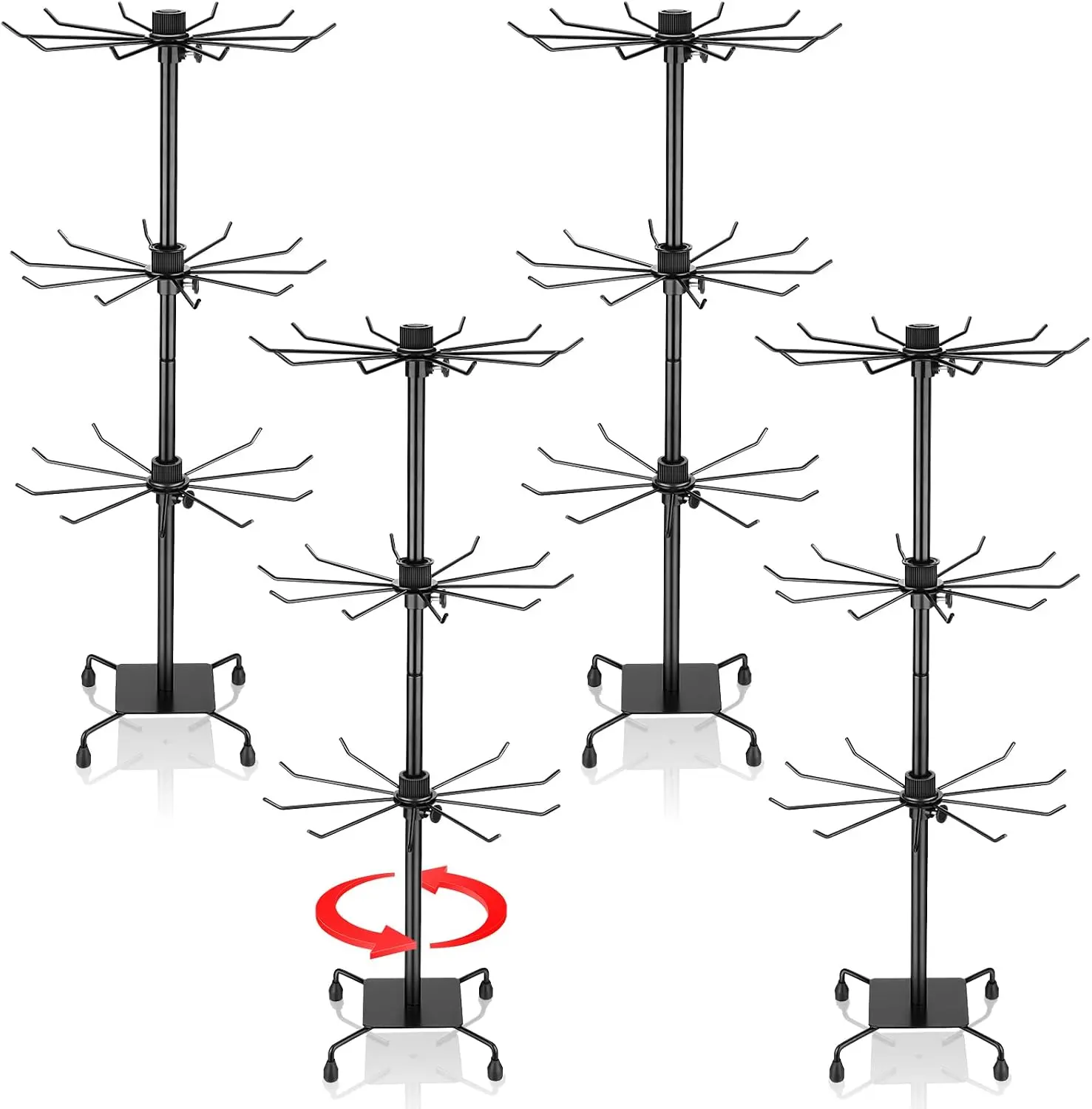 Rotating Jewelry Display Stand with Hooks, 3 Tier, Black | 3 Tiers Design, 360 Degree Spin, Adjustable Height, Metal Spinning Display, 30 Hooks for Necklaces Bracelets Earrings Selling