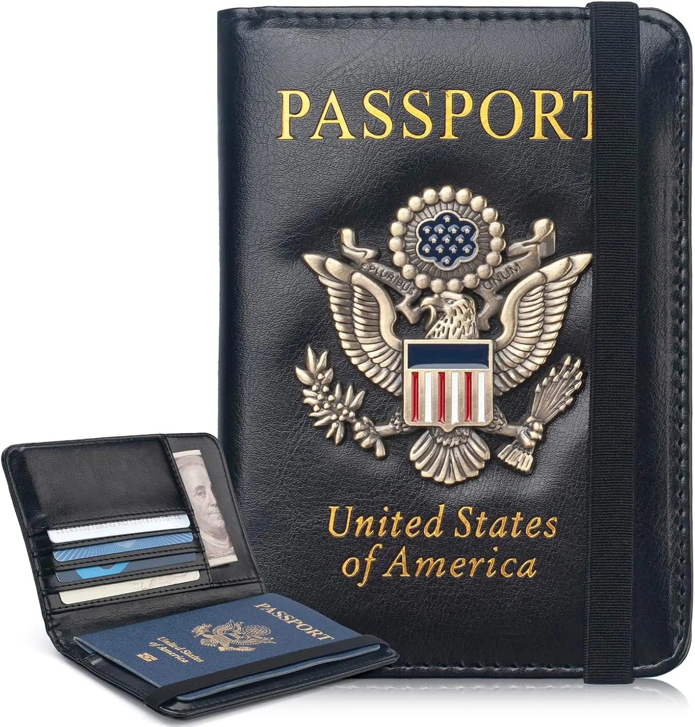 Unisex PU Leather Passport Protector, Minimalist RFID Anti-Theft Travel Wallet with 3D Badge, Card Slots & Boarding Pass Slot