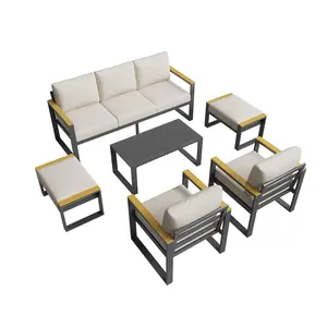 Gaomon 7-Seater High-Density Aluminum Frame Outdoor Modular Sectional Couch Set, 6-Piece Powder-Coat Metal Conversation Set with Tool-Free Assembly for Balcony, Garden
