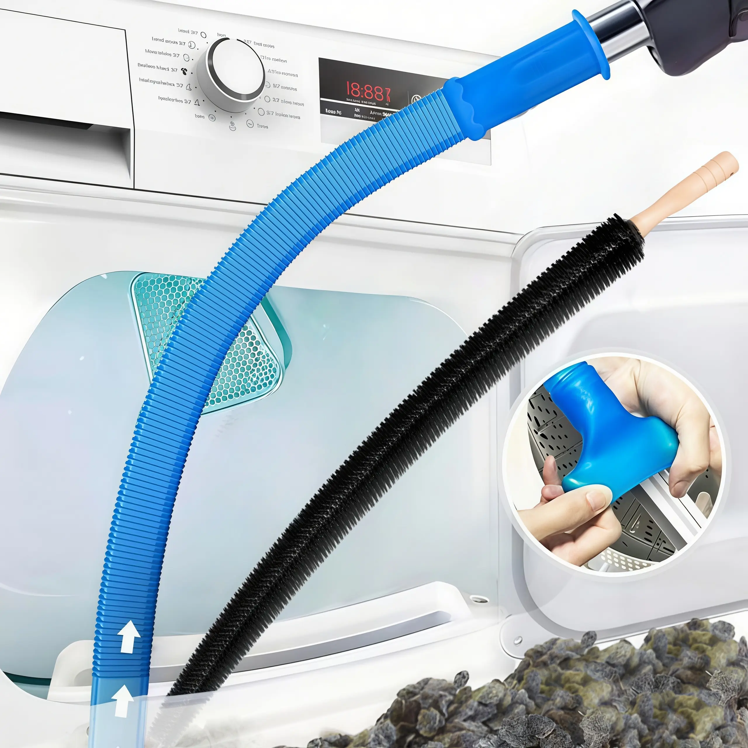 LMMAKE 1SET Upgraded Dryer Vent Cleaner Kit – Universal Vacuum Hose Attachment & Dryer Lint Brush, Compatible with Most Vacuum Cleaners, Quick Lint Removal