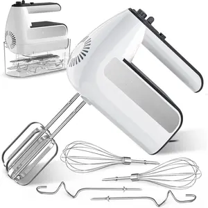 5-Speed Electric Hand Mixer, 800W Handheld Mixer with Turbo for Baking & Cooking, Kitchen  Mixer with Storage Case & 5 Stainless Steel Attachments (2 Beaters, 2 Dough Hooks, 2 Whisks)-White
