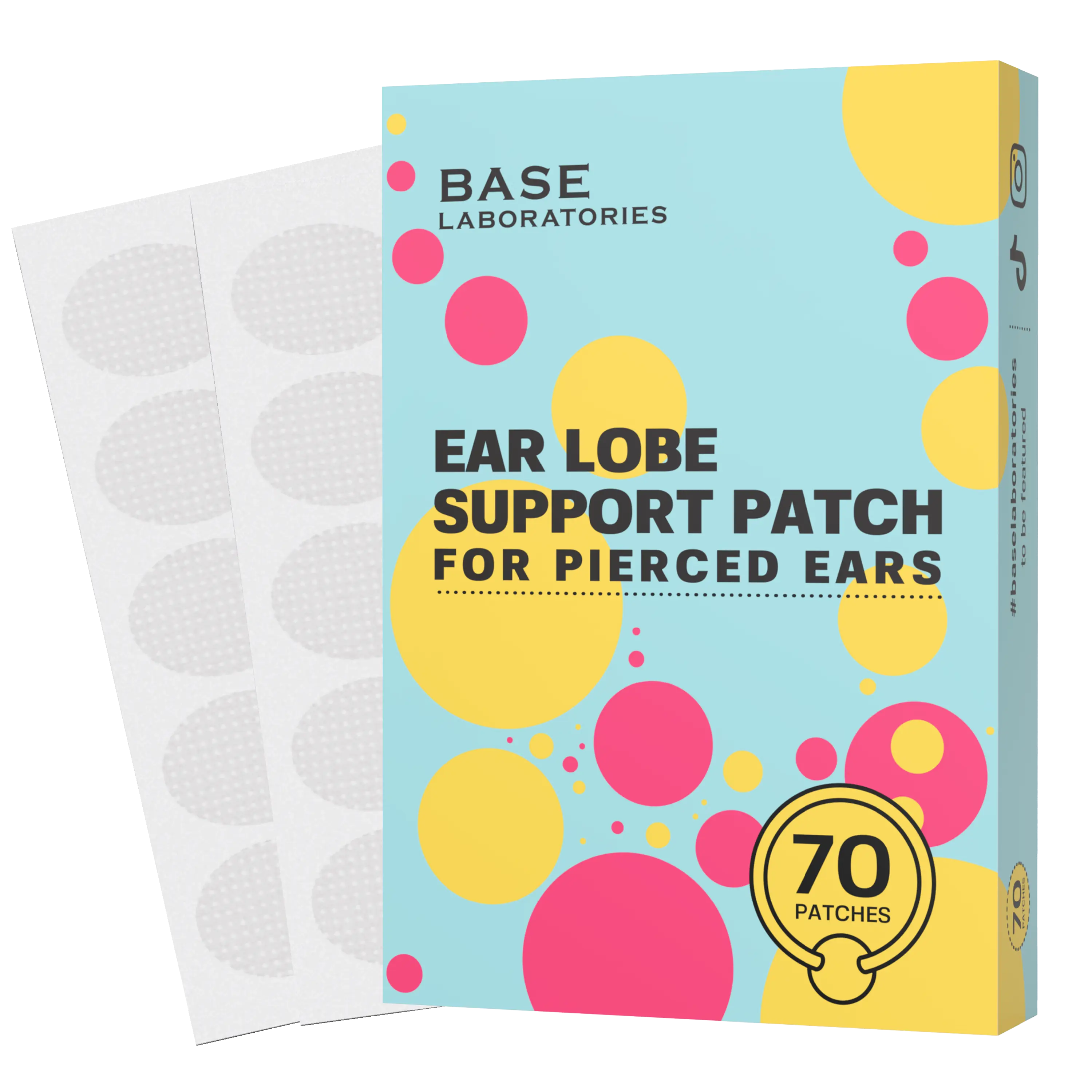 Base Laboratories Ear Lobe Support Patches for Pierced Ears 140 2 X 70 Clear Latex-Free Patches to Protect Healthy Ear Lobes Hypoallergenic & Versatile - Earlobe, Ear Protection Patches