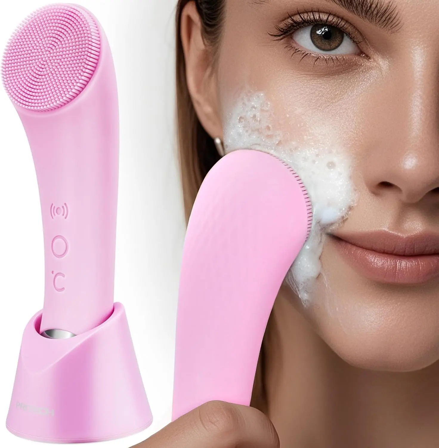Electric Facial Cleansing Silicone Brush, Heatable Vibrating Face Scrubber with Massage, Silicone Face Scrubber for Women & Men, Electric Facial Cleanser for Deep Cleansing, Gentle Exfoliating.SummerWins  DealsForYouDays