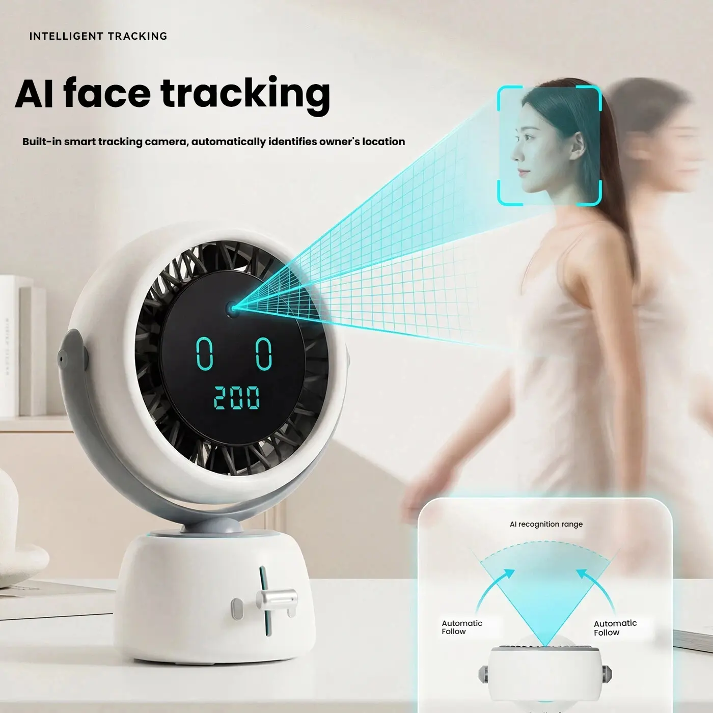 AI Smart Face Tracking Fan With 120° Oscillation Turbo Table Fan Travel Vacation Essentials for Office 0-200 Stepless Speed, Ultra Quiet 30dB RGB Light USB Rechargeable With Joystick Control Quiet Cooling Quiet Desk Fan Portable For Work, Sleep, Gaming