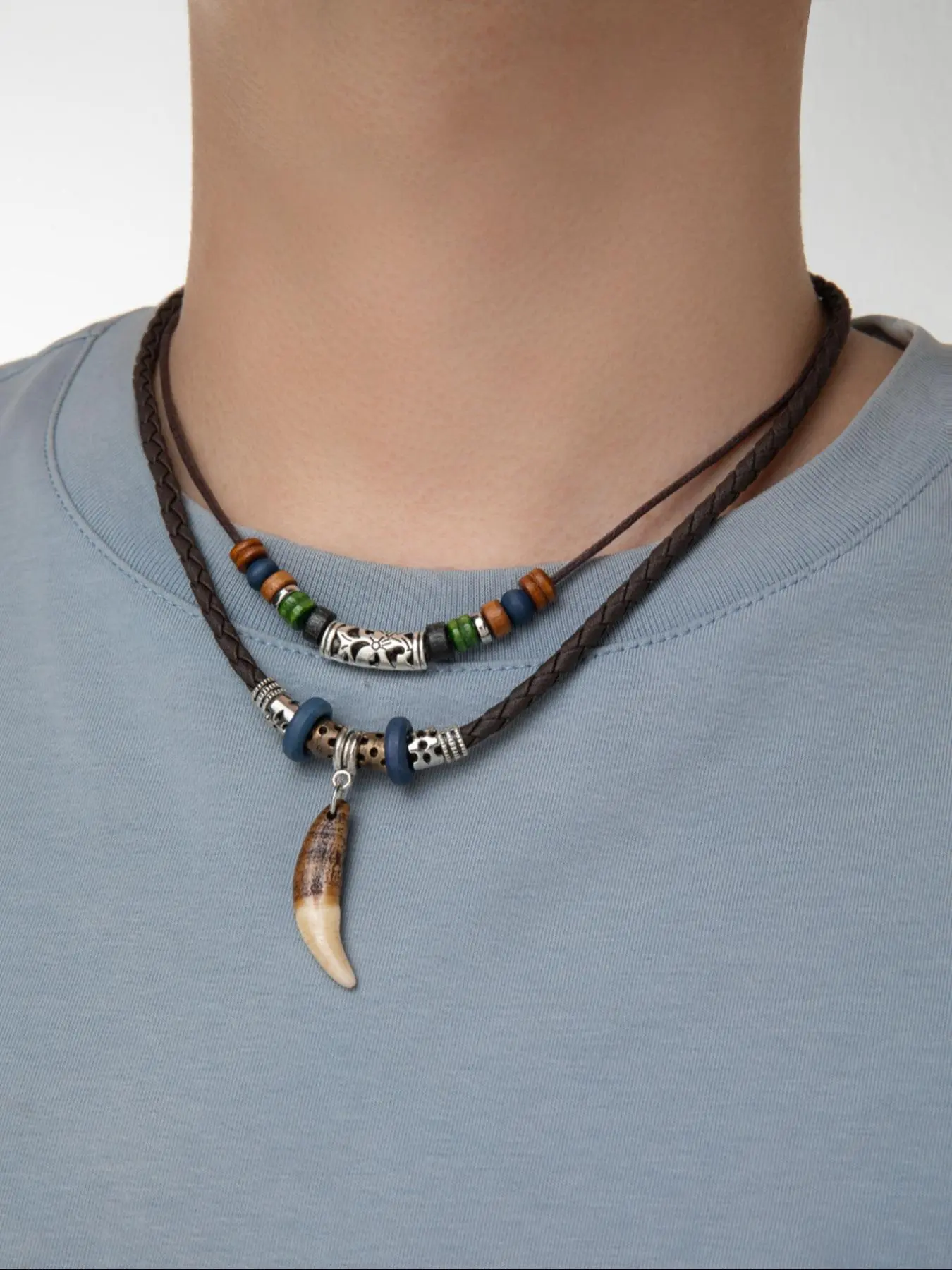 Vintage Beaded Decor Pendant Necklace, Boho Style Adjustable Jewelry Gift for Women & Men, Casual Jewelry for Party, Daily Clothing Decor, Beaded Choker, Casual Style Necklaces, Adjustable Length Necklace