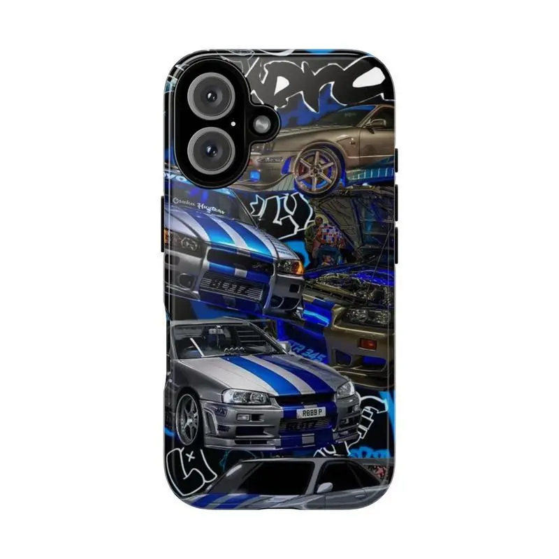 JDM & Graffiti Themed Phone Case for Car Enthusiasts - Nissan Skyline GTR R34 R34 Theme, Premium Matte Slim Cover Accessories, Shockproof, Anti-Fingerprint, Precise Cutout for iPhone 17-12 Pro Max/Pro Plus, Samsung S25-22
