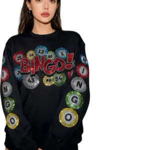 Rhinestone Blinged Out Sweatshirt with Bingo Design and Colorful Rhinestones for Women