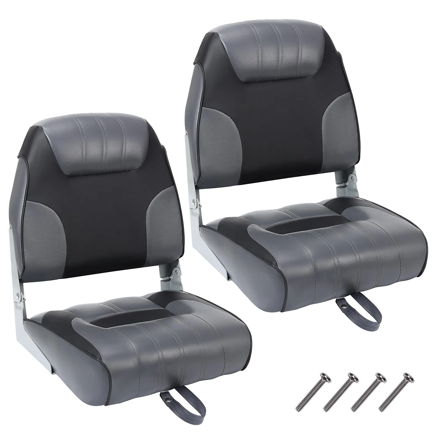 GARVEE 2-Pack Low Back Fold-Down Boat Seats with Thickened Sponge Padding, Included Stainless Steel Screws, Folding Fishing Chair, Ideal for Fishing, Speedboats, Boating Accessories (Grey, Father's Day Gift)