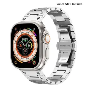 Titanium Stainless Steel Watch Band with Butterfly Buckle, Link Closure & Multi-Size Options, Compatible with Apple Watch Series 9/8/7/SE2/6/5/4/3/2/1 & Ultra/Ultra2, Wearable Accessory for Men (Ideal for Father’s Day Gifts, Not Included), Accessories, St