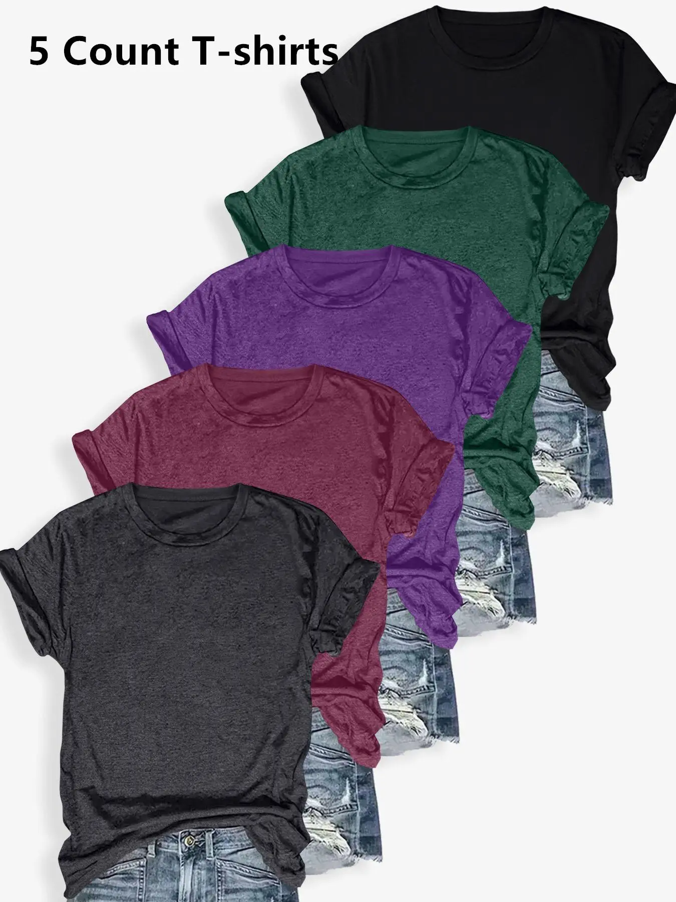 Women's Solid Round Neck Tee, Casual Short Sleeve Crew Neck T-Shirt for Summer, Ladies Clothes for Daily Wear