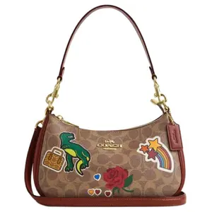 COACH Teri 24 Medium Shoulder Bag With Top Zipper Closure And Sticker Print Logo Fashionable Patterned Bag Daily Use Purse