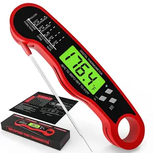 "Fast-Read Digital Food Thermometer - Perfect for Cooking, Grilling, and Candy Making - Waterproof with Backlight and Hold Function - Vibrant Red"