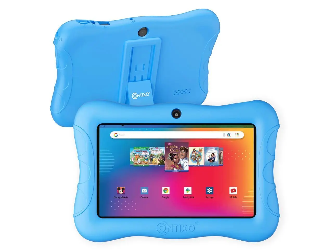 Contixo V9 Kids Tablet 7 Inch HD Display, 32GB Storage, Bluetooth, Wi-Fi, Dual Cameras, Parental Control, Silicone Protective Case and 50 Disney eBooks Included (2023 Sep New Version, Blue)