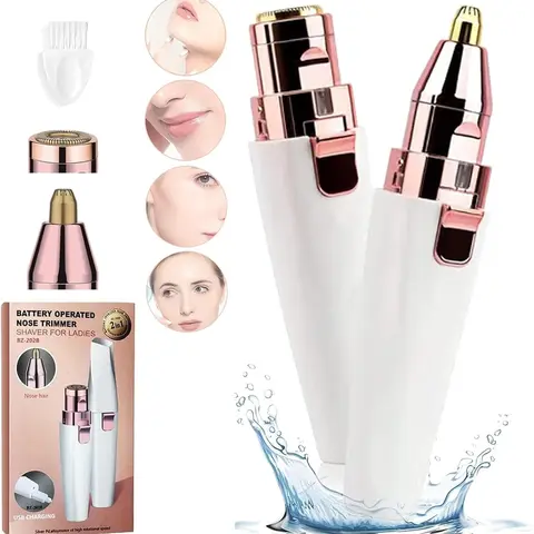 Women's 2-in-1 Rechargeable Shaver Kit - Multifunctional Shaving Head, PVC & Plastic Build, Portable Travel Tool, Nose Hair Trimmer, Eyebrow Razor for Daily Care Everyday Use Single Item Face & Body Grooming