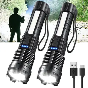2 Pack Zoomable LED Flashlight Rechargeable 3 Modes Power Display USB Charging Emergency Light for Camping Hurricane,tactical flashlight pocket bright