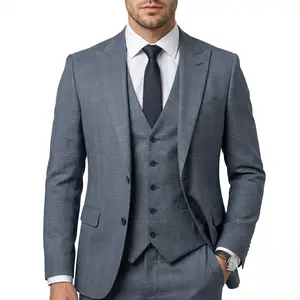 Gianco Ferro Men's 3-Piece Slim Fit Plaid Suit - Includes Vest, Jacket & Pants - British Style for Groom & Prom (US Sizes)
