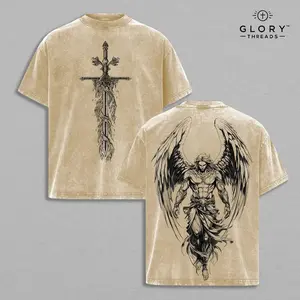Saint Michael The Archangel x Flaming Sword T-Shirt Washed Christian Shirt, Aesthetic Clothes ,Scales of Justice , Jesus Tees, Christian Merch, Archangel Michael Tees ,Outfit Church