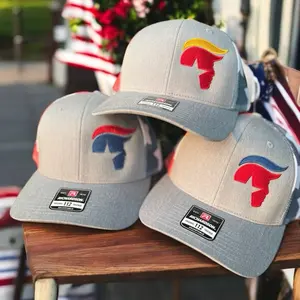 Trump Head Richardson 112 SnapBack Hat with Embroidered Design, Gray Color, and Classic Baseball Cap Style