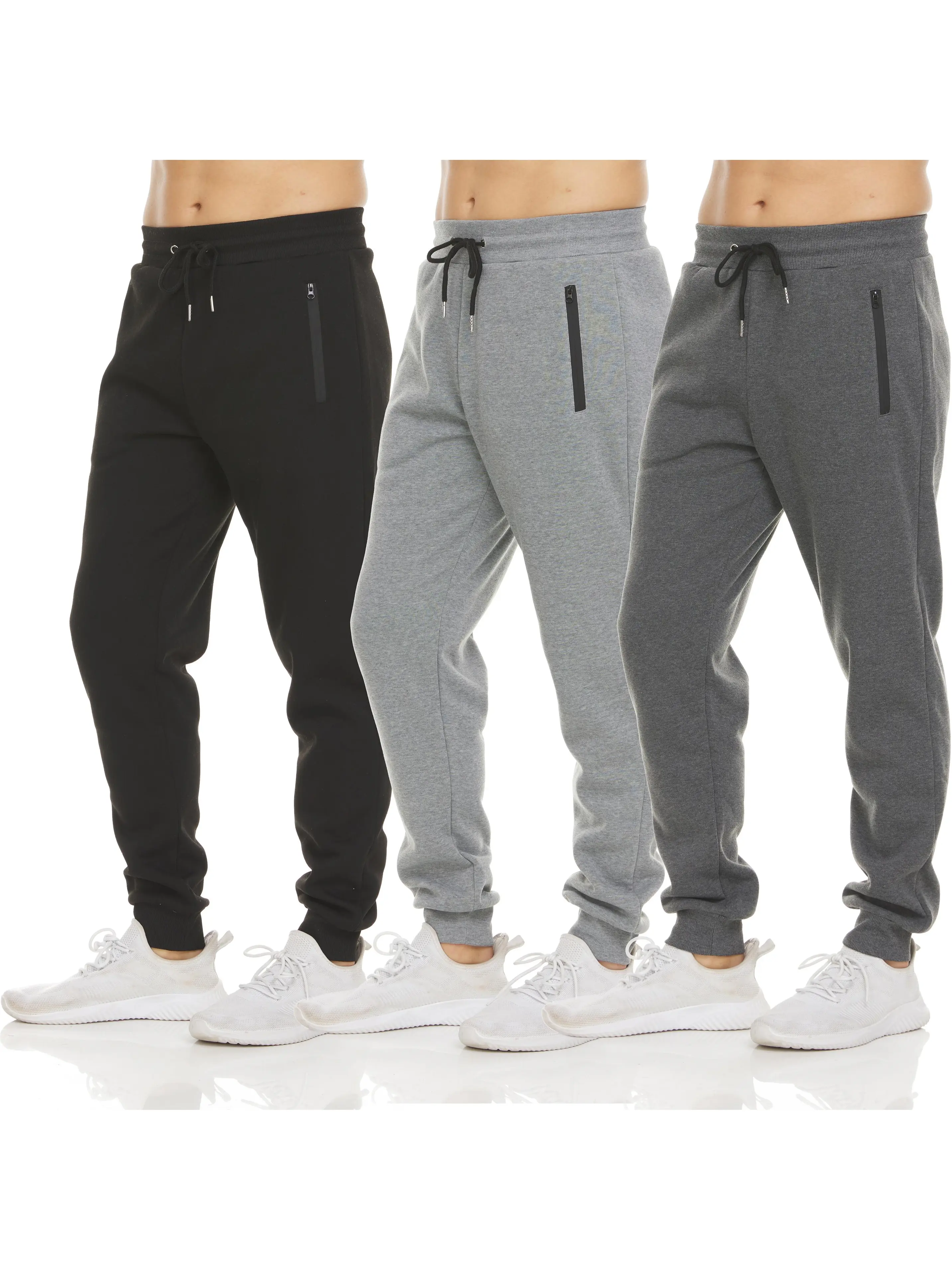 PURE CHAMP Men's 3-Pack Fleece Joggers - Soft Warm Athletic Sweatpants, 4-Way Stretch Mens Jogger Pants with Zipper Pockets, Comfortable Drawstring Fit, Durable Lightweight Fleece Fabric for Gym & Lounging, Fleece Jogger