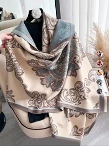 Boho Style Paisley & Floral Print Tassel Decor Shawl, Casual Soft Warm Thick Double Sided Scarf for Fall & Winter, Fashion Accessories for Women & Girls, Floral Pattern Shawl