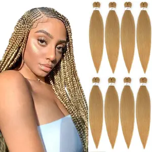 Pre Stretched Braiding Hair Extensions 24 Inch - 8 Packs Strawberry Honey Blonde Box Braids Synthetic Professional Crochet EZ Braid Neat Yaki Texture Hot Water Setting