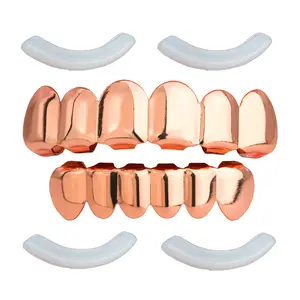 14k Grillz Top & Bottom Rose Gold Plated Hip Hop Men's & Women's Fashion Teeth