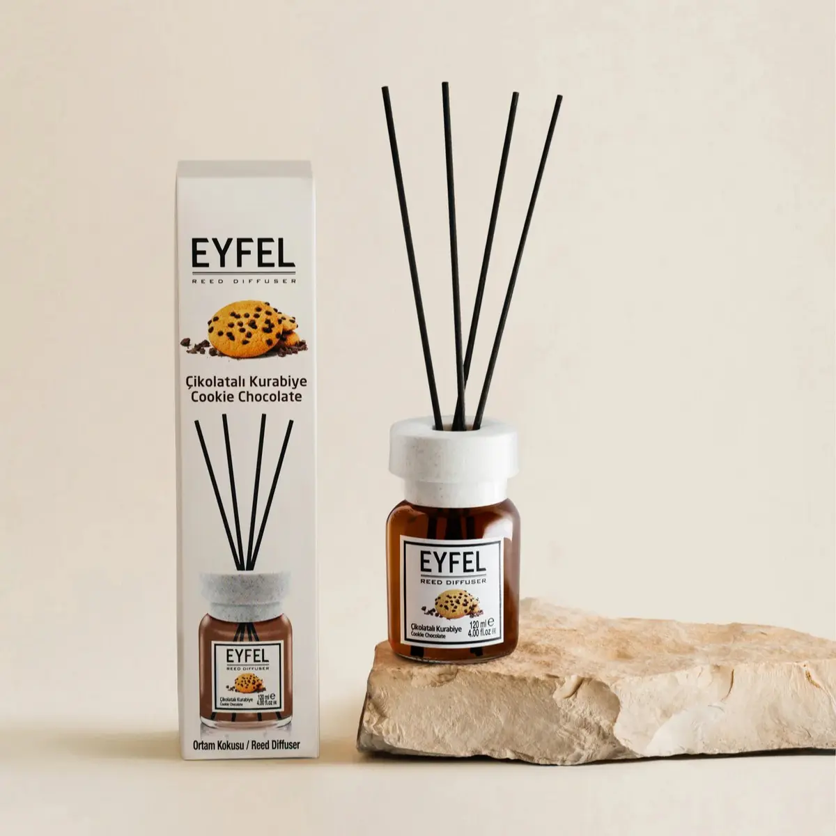 Eyfel Reed Diffuser, 4.0FL.OZ Indulgent Cookie Chocolate Scent, Calming Home Fragrance for Diffuser Aromatherapy & Relaxation, Woody Aromatic Home Care Supply