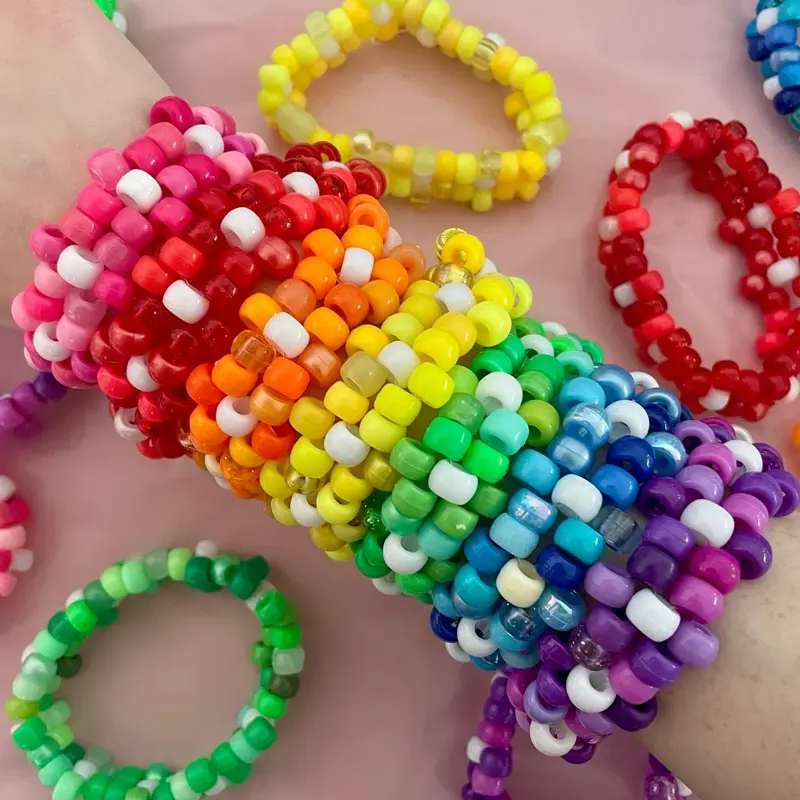 Flower Kandi Beaded Bracelet Cuff