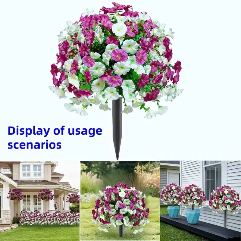 One set of white and red lotus flower balls, 3D flower, courtyard simulation landscape trees, artificial flowers, Flower Design Decorations, with ground nails, artificial green plants, suitable for outdoor decoration in spring and summer