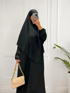 Women's Solid Long Sleeve & Abaya With Hijab Set Casual Two-piece Islamic Clothing for Daily Wear, Ladies Islamic Clothing for All Seasons