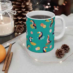 Cool Printed Toucan Ceramic Mug 11oz - Unique Drinkware for Women, Mom, Sister, and Family - Trendy Bird Print Cup