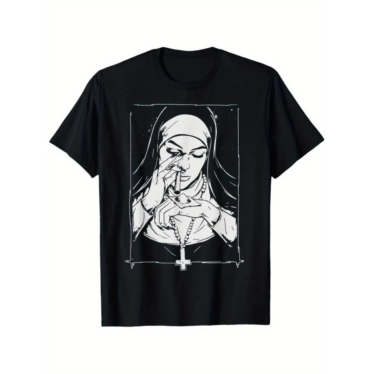 Funny Unholy Drug Nun Costume Essential Costume T-Shirt for Men Women Couple, Casual Crew Neck Short Sleeve Tee, Breathable Cotton Fabric