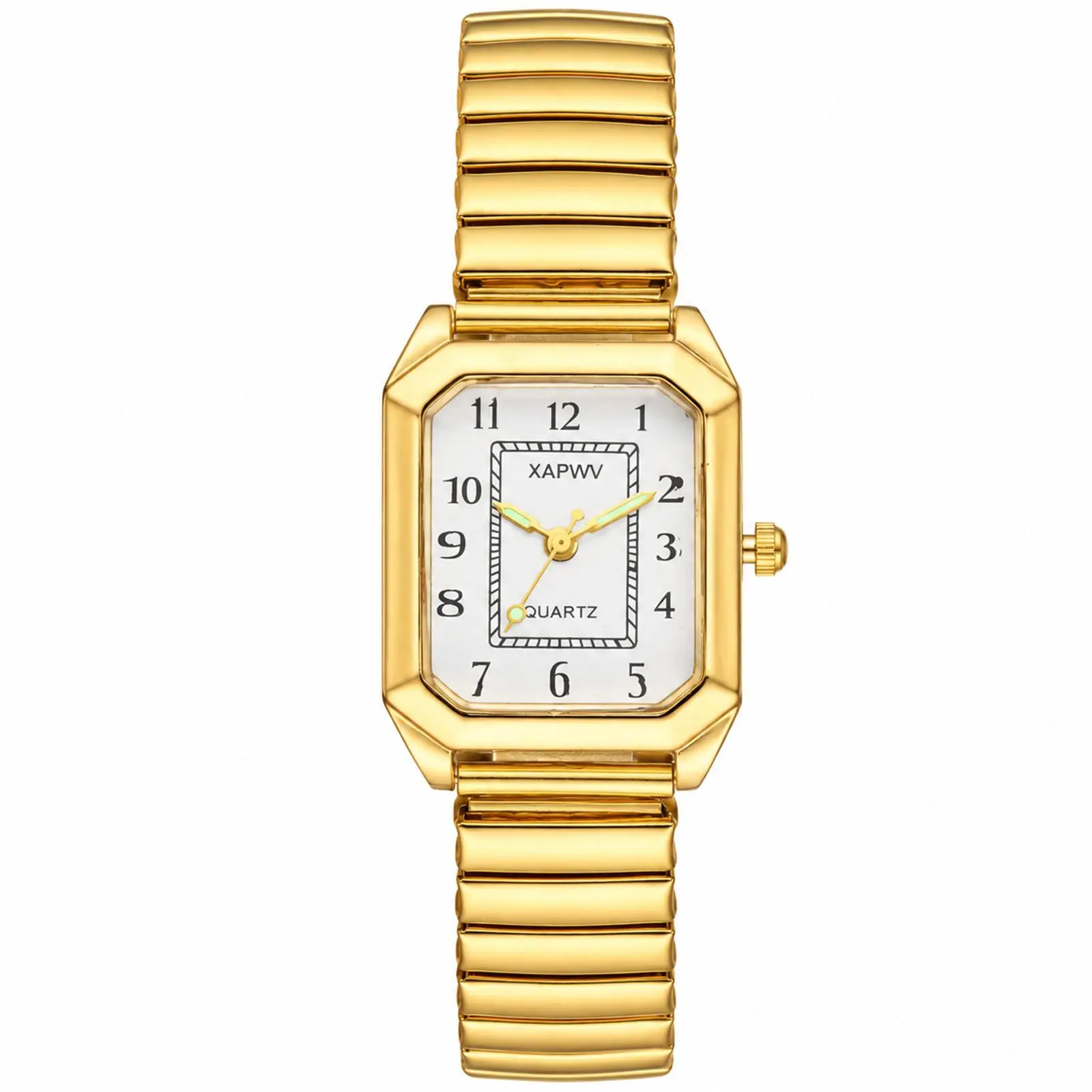 OIDEA Women's Fashion Watch for Female Wear, Octagonal Face Rectangular Dial Quartz Watch with Luminous Hands, Arabic Numerals, Buckle-Free Elastic Stainless Steel Band Strap