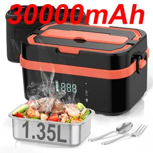 Cordless Electric Lunch Box for Adults, 30000mAh Rechargeable Auto Heated Lunch Box, 1.35L Container for Outdoor, Work, Office, Camping, Travel(Black&orange): Home & Kitchen