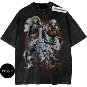 Inuyasha Vs Sesshomaru Anime Streetwear Vintage Unisex T-Shirt Inuyasha Graphic Tee Crewneck Medium Cotton Short Slevee Casual P True Fit Cotton T-Shirt