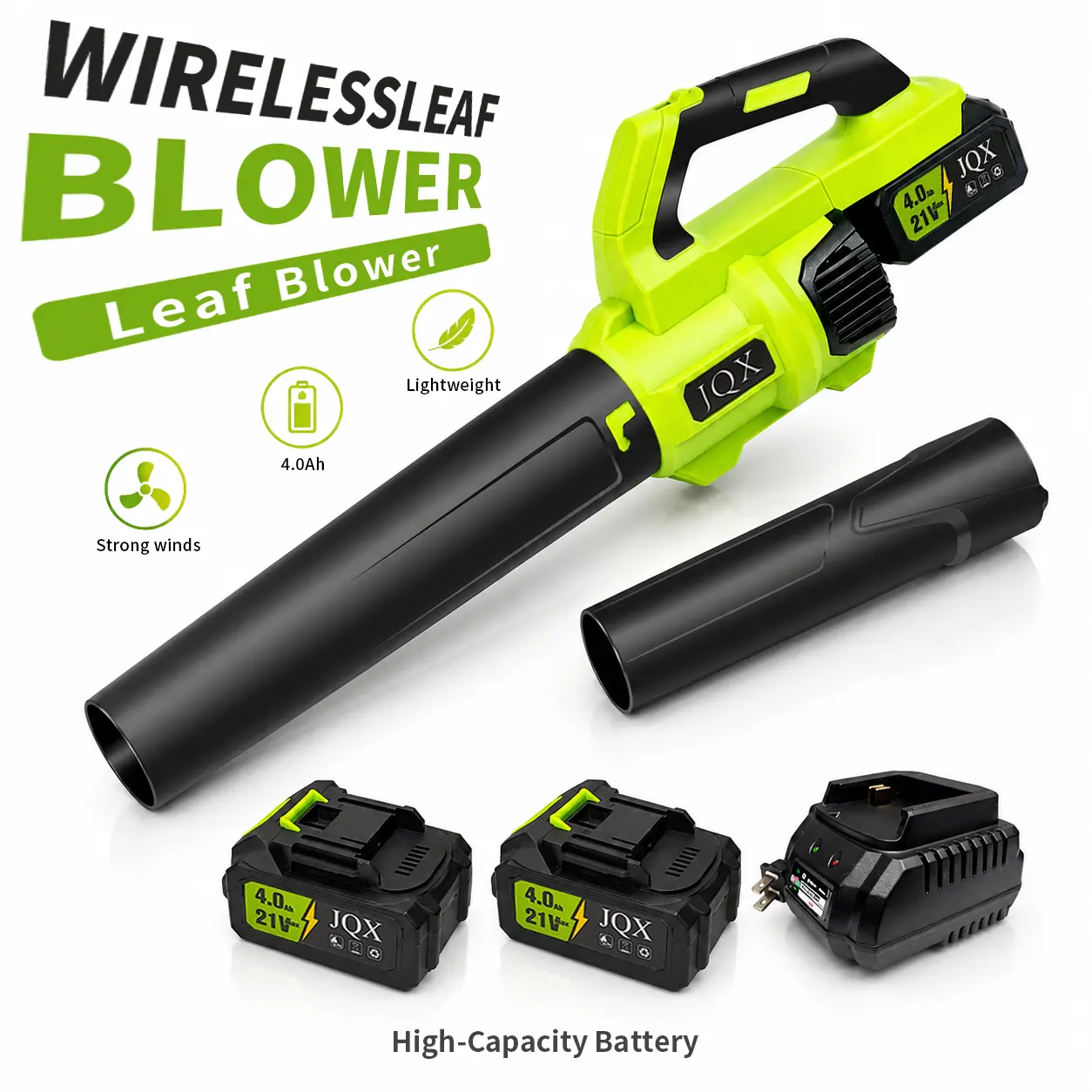 Cordless Electric Leaf Blower / Snow Blower, 21V4000mAh Battery, Quick Charger, Turbo Dual-Speed Motor,2 Gear Speed, Ergonomic Design, Efficient for CleaningLeaves, Snow and Dust