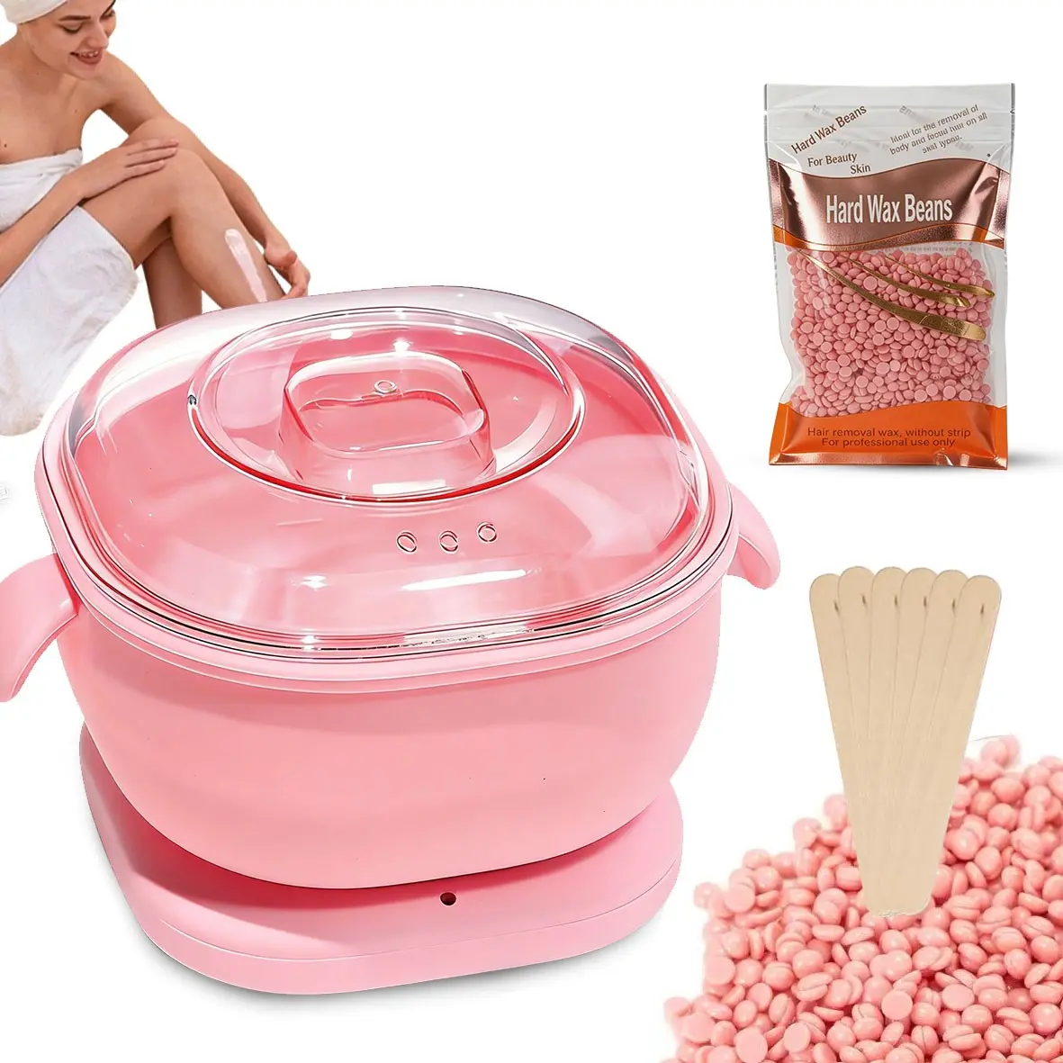 Depilatory Waxing Kit Silicone Heater Silicone Wax Warmer with Hard Wax Beans Portable Electric Depilator for Men and Women Full Body Face Eyebrows Bikini Brazilian Hair Removal Body Care Waxing Set
