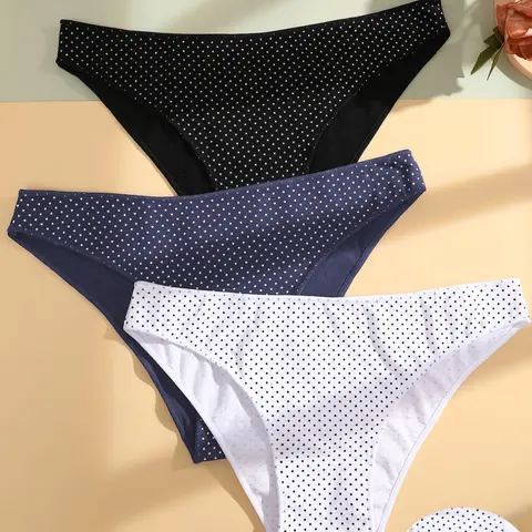 Women's Cute Polka Dot Print Soft Fit Panty, Korean Style Wear, 3pcs Comfy Breathable Seamless Underwear for Daily Wear, Women's Knickers for All Seasons, Korean Streetwear, Casual Breathable Knicker, Seamless Panties, Fashion Breathable Underwear