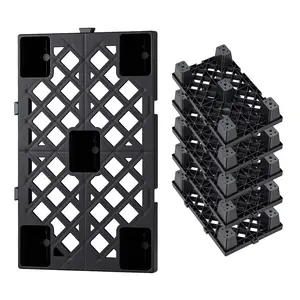 VEVOR Plastic Pallets, 6 Pcs Plastic Pallets for Basement Storage, Nestable Lightweight Waterproof Storage Pad with Breathable Grid for Indoor Outdoor Supermarket Warehouse, 19.7" x 12" x 3.9", Black
