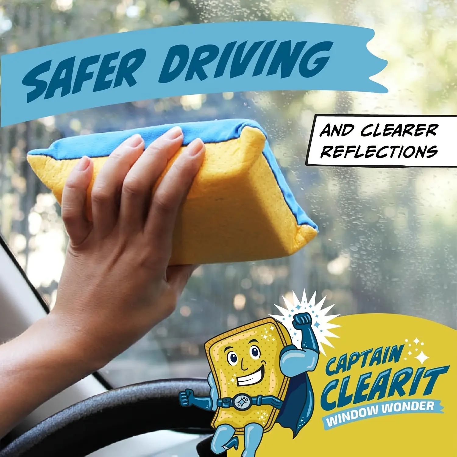 Extra Large Window Defogging High Density Sponge, Super Absorbent, Self-Cleaning for Mirrors & Windows, No Residue Left, 1 PC