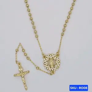 VIRGIN MARY Rosary Necklace Laminated Gold 18 inches 3mm wide Elegant Religious Jewelry SKU : RO08