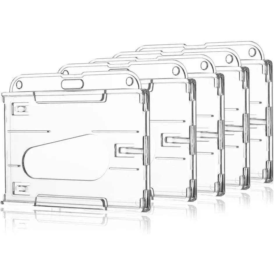 Hard Plastic Badge Holder,  Clear ID Badge Name Card Holder with Easy Access Thumb Slot, Horizontal Style, 5 Pack