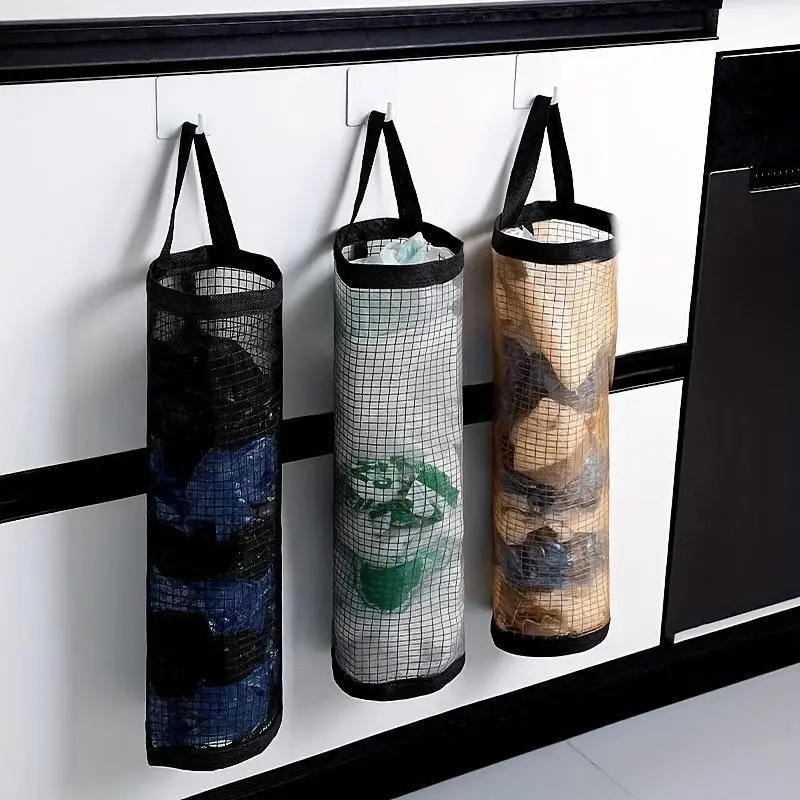 Plastic Bag Holder, Grocery Bag Holder MeshHangingStorage Bag Dispenser (Black) Organiser Hangable